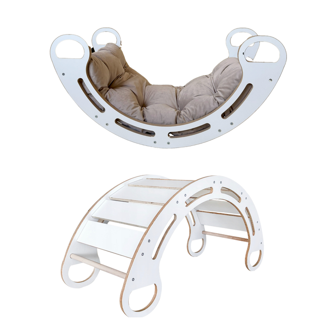 Montessori houpačka s antialergickým sametovým polštářem (v bezové barvě), Bílá, 85 cm, 5 v 1, CE