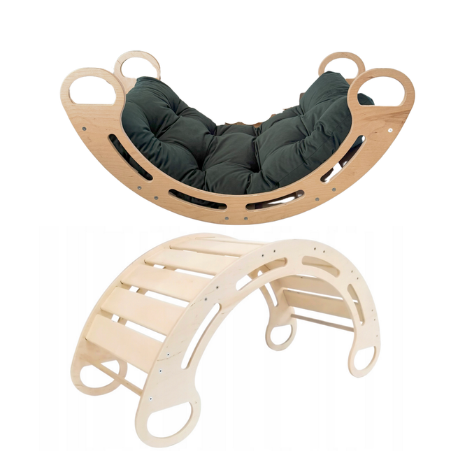 Montessori houpačka s antialergickým sametovým polštářem (v zelené barvě), přírodní, 85 cm, 5 v 1, 7 v 1, CE