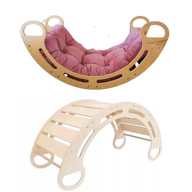 Montessori houpačka s antialergickým sametovým polštářem (v růžové barvě), přírodní, 85 cm, 5 v 1, 7 v 1, CE