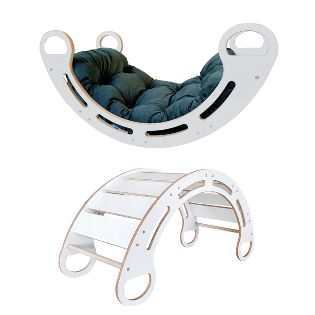 Montessori houpačka s antialergickým sametovým polštářem (v zelené barvě), Bílá, 85 cm, 5 v 1, CE