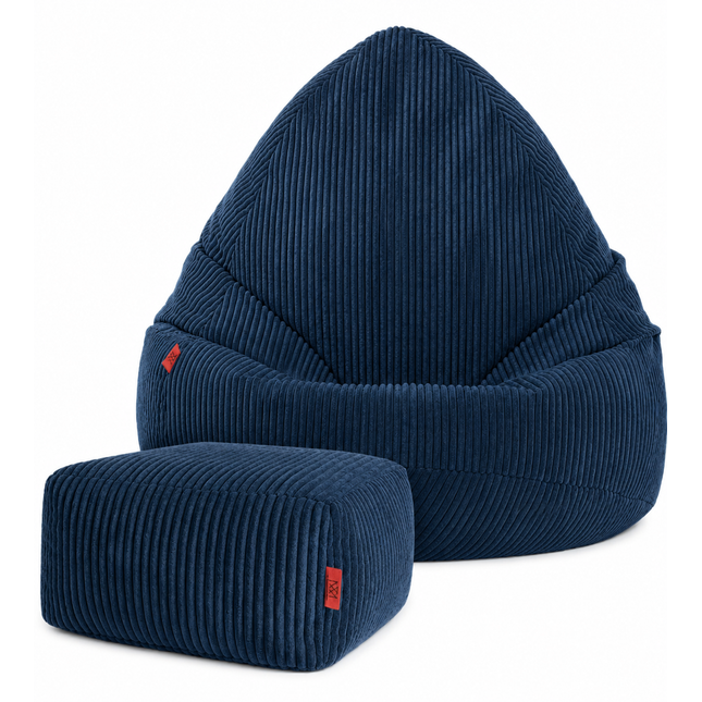 Manšestrový BOHO sedací vak modrý + podnožka S
