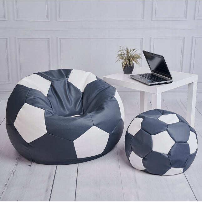 Sedací vak Fotbalový MÍČ XXXXL 100cm + podnožník černo-bílý