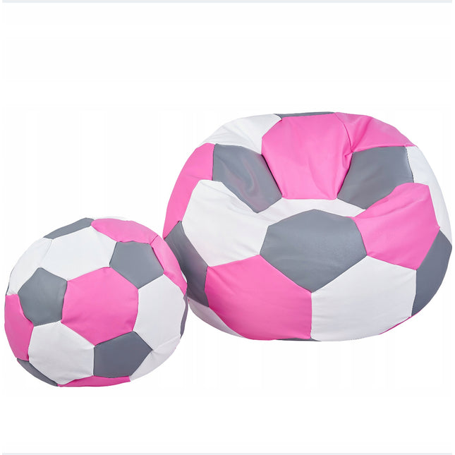 Sedací vak Fotbalový MÍČ XXXXL 100cm + podnožník bílo- šedo-růžový