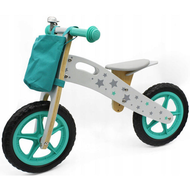 Odrážedlo Dřevěné balanční kolo s taškou a zvonkem Wooden Toys -tyrkysové
