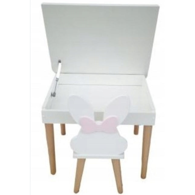 Dětský stůl otevirany a židlička zajíček s mašlí, sada 2 kusů
