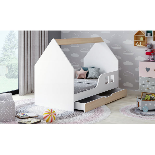 Postel domeček 80 x 160 cm včetně roštu, šuplíku a matrací Happy babies