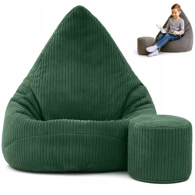 Manšestrový sedací vak pro děti TMAVĚ ZELENÝ + PODNOŽKA ZDARMA