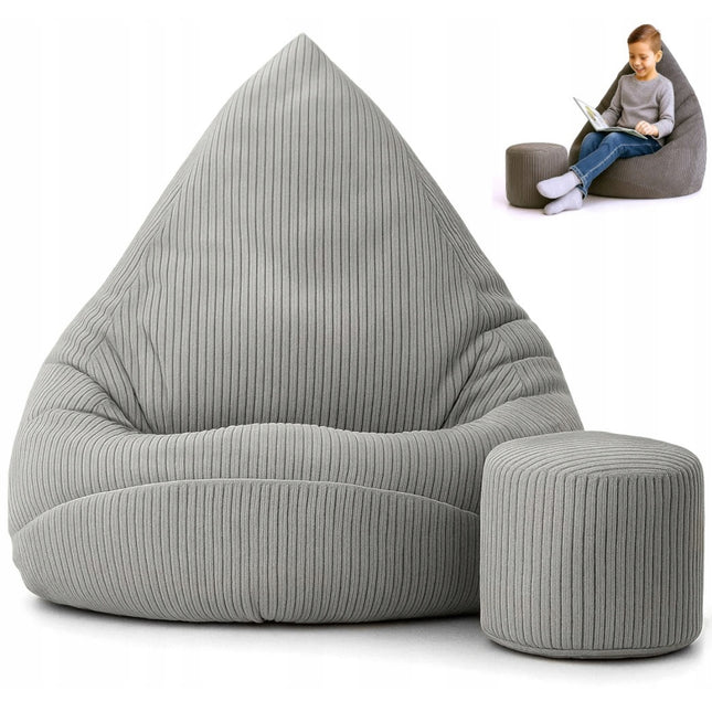 Manšestrový sedací vak pro děti ŠEDÝ + PODNOŽKA ZDARMA