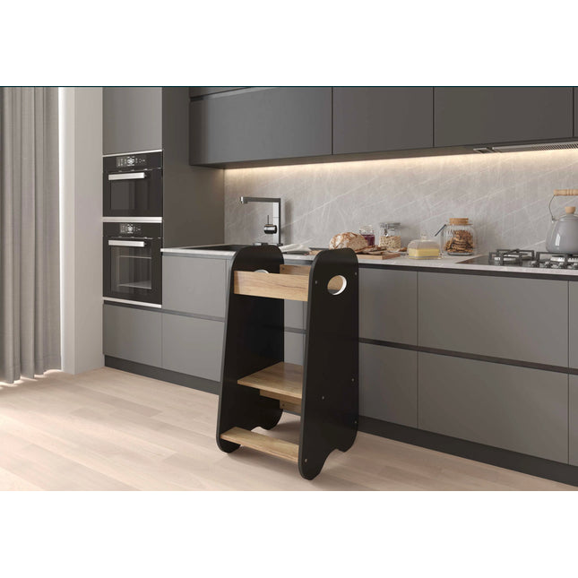 Rostoucí učící věž černá zlatý dub 90 cm