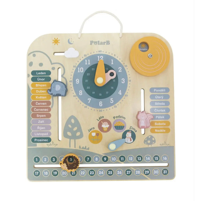 VIGA Dřevěný kalendář a hodiny český jazyk