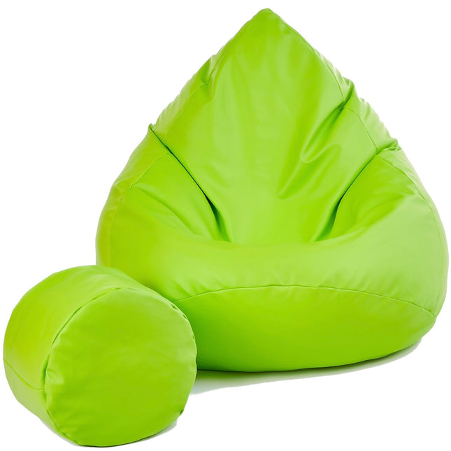 Sedací vak + podnožník zelený z eko kůže střední