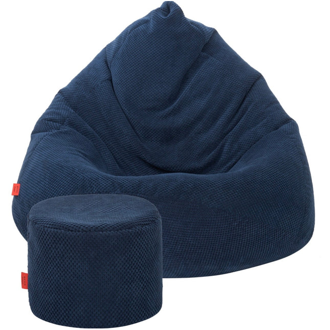 Sedací vak + podnožník tmavé modrý Sako Loft samet střední