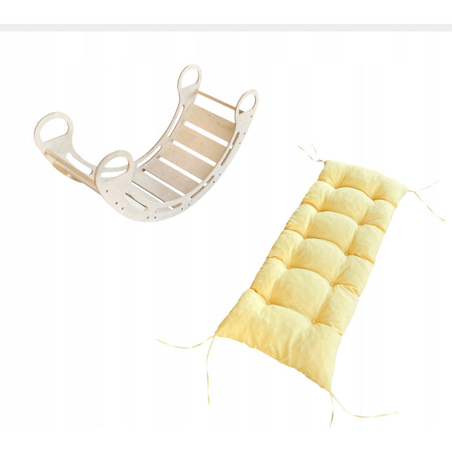 Montessori houpačka s polštářem (v žluté barvě) MAX 120 cm, 130kg, přírodní, 5 v 1, 7 v 1, CE