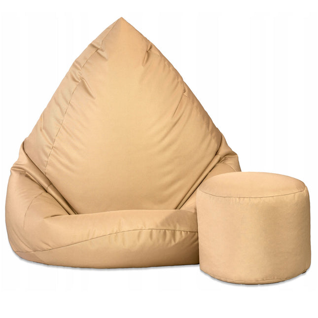 Sedací pytel XXXL s podnožníkem – béžový| Pro interiér i exteriér