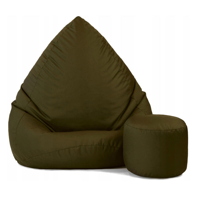 Sedací pytel XXXL s podnožníkem – olivový khaki | Pro interiér i exteriér