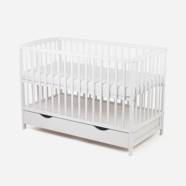 Dětská dřevěná postýlka Ola 120 x 60 cm - bílá se šuplíkem