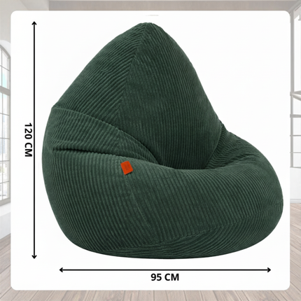 Manšestrový BOHO sedací vak SAKO zelený + podnožka L