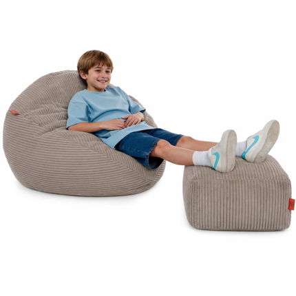 Manšestrový BOHO sedací vak SAKO taupe + podnožka S