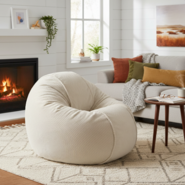 SEDACÍ VAK OVAL 2v1 – plyšový MANŠESTR • 120 cm béžový