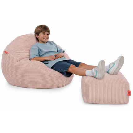Manšestrový BOHO sedací vak SAKO ružový + podnožka S