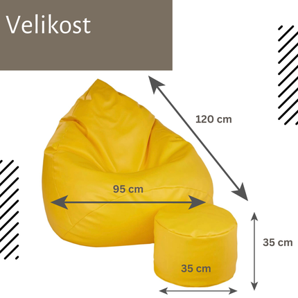 Sedací vak + podnožník hnědý z eko kůže velký