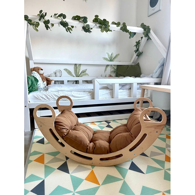 Montessori houpačka s polštářem (v hnědé barvě), přírodní, 85 cm, 5 v 1,  7 v 1, CE