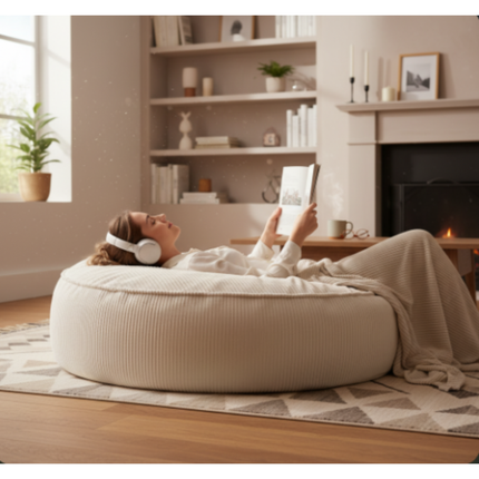 SEDACÍ VAK OVAL 2v1 – plyšový MANŠESTR • 120 cm béžový