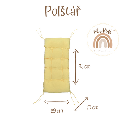 Montessori houpačka s polštářem (v žluté barvě) a skluzavkou. Bílá, 85 cm, 7 v 1