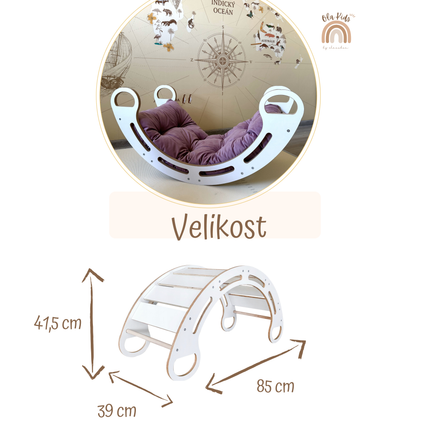 Montessori houpačka s antialergickým sametovým  polštářem (v růžové barvě), Bílá, 85 cm, 5 v 1, CE