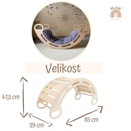 Montessori houpačka s polštářem (v šedé barvě), přírodní, 85 cm, 5 v 1,  7 v 1