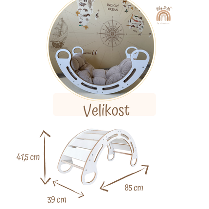 Montessori houpačka s antialergickým sametovým  polštářem (v bezové barvě), Bílá, 85 cm, 5 v 1, CE