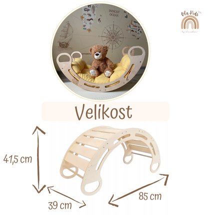 Montessori houpačka s polštářem (v žluté barvě), přírodní, 85 cm, 5 v 1,  7 v 1, CE