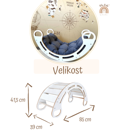 Montessori houpačka s antialergickým sametovým  polštářem (v šedé barvě), Bílá, 85 cm, 5 v 1, CE