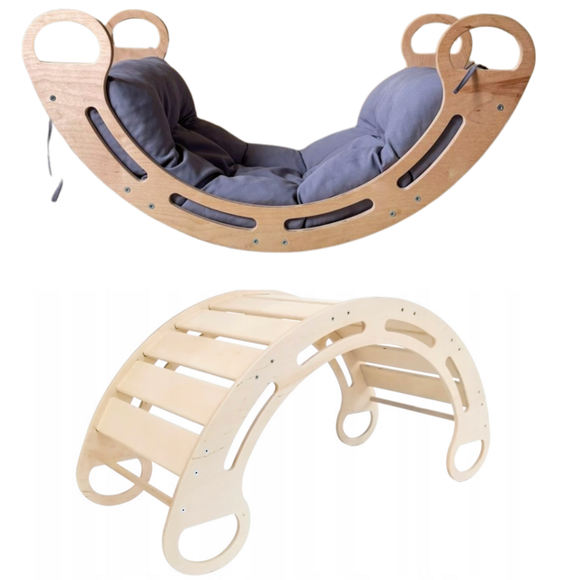 Montessori houpačka s polštářem (v šedé barvě), přírodní, 85 cm, 5 v 1,  7 v 1, CE