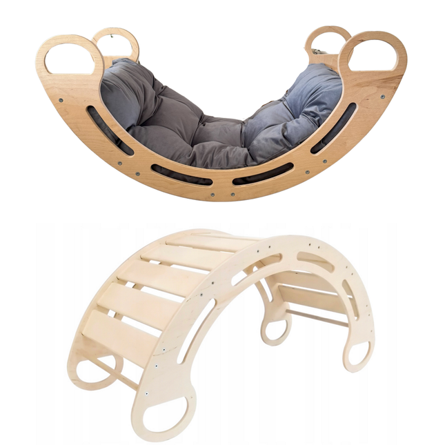 Montessori houpačka s antialergickým sametovým polštářem (v šedé barvě), přírodní, 85 cm, 5 v 1,  7 v 1, CE