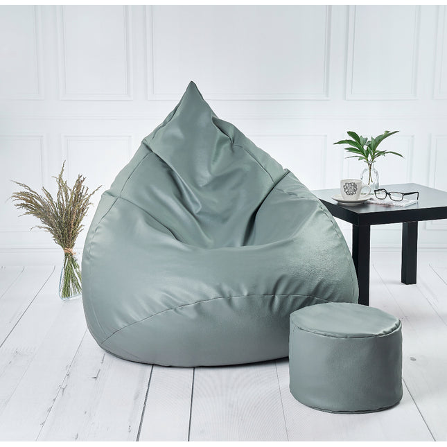 Sedací vak + podnožník šedý z eko kůže střední