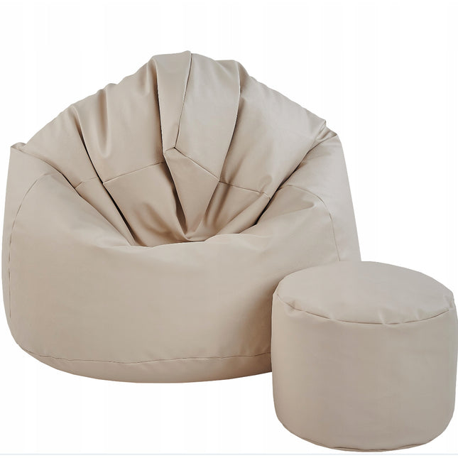 Sedací vak + podnožník béžový z eko kůže střední