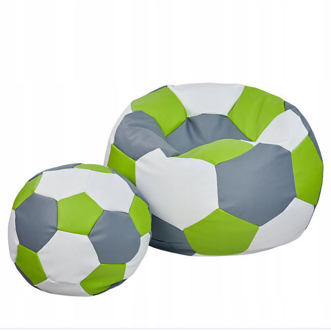 Sedací vak Fotbalový MÍČ XXXXL 100cm + podnožník bílo- šedo-zelený