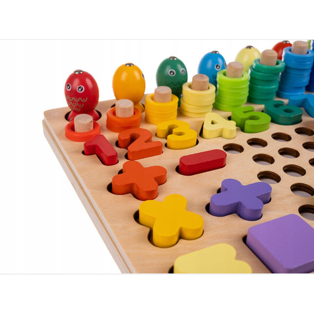 Dřevěná vkládačka rybičky, čísla, kruhy