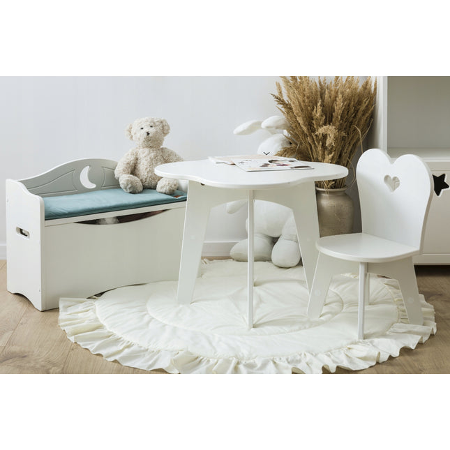 Dřevěná truhla na hračky měsíc, sedátko se šalvějovým  polštářem