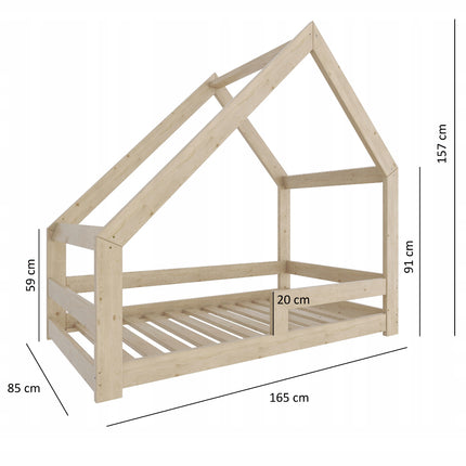 Postel domeček 70 x 140 cm borovice PD včetně roštu asymetrické