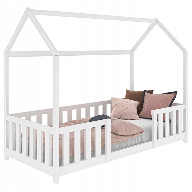 Postel domečkova s plotem 88 x 166 cm borovice bílá Magnat včetně roštu