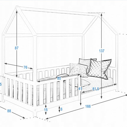 Postel domeček s plotem 88 x 166 cm borovice Magnat včetně roštu
