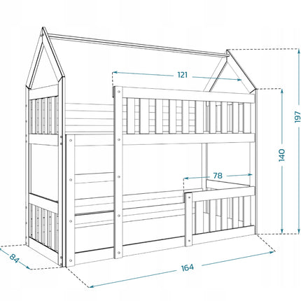 Patrová postel domeček AJK 84 x 164 borovice včetně roštu a matraci