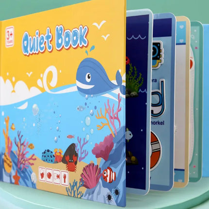 Montessori Quiet book -sticker book -Tichá knížka - sada 4 tichých knížek (dinosauři, cestování, podmořský svět, vesmír)