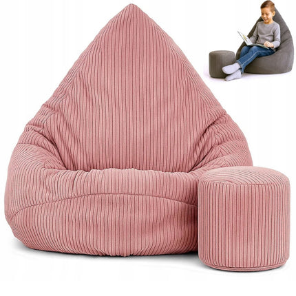 Manšestrový sedací vak pro děti PUDROVĚ RŮŽOVÝ + PODNOŽKA ZDARMA