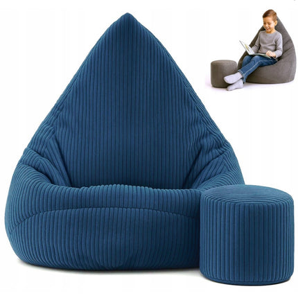 Manšestrový sedací vak pro děti TMAVĚ MODRÝ + PODNOŽKA ZDARMA