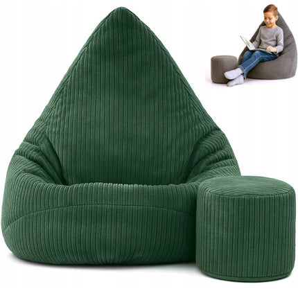 Manšestrový sedací vak pro děti TMAVĚ ZELENÝ + PODNOŽKA ZDARMA