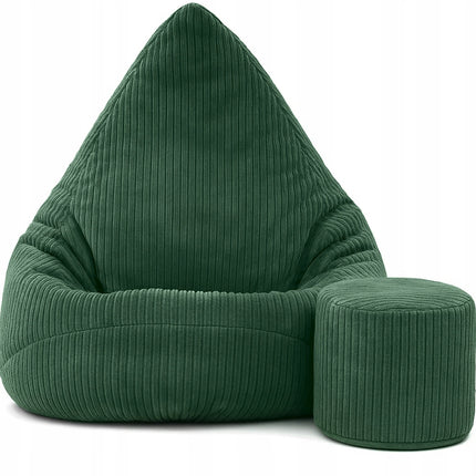 Manšestrový sedací vak pro děti TMAVĚ ZELENÝ + PODNOŽKA ZDARMA