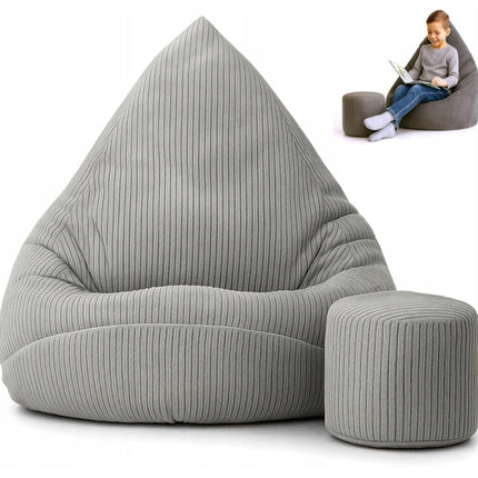 Manšestrový sedací vak pro děti ŠEDÝ + PODNOŽKA ZDARMA